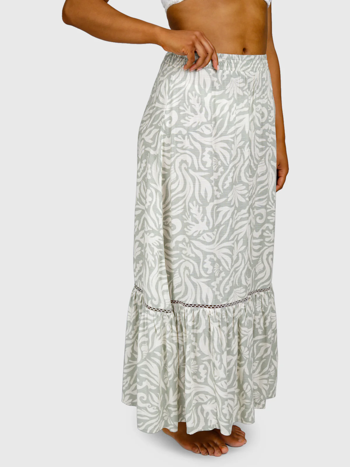 Romaine-Print Women Skirt | Aqua Grey - Image 3