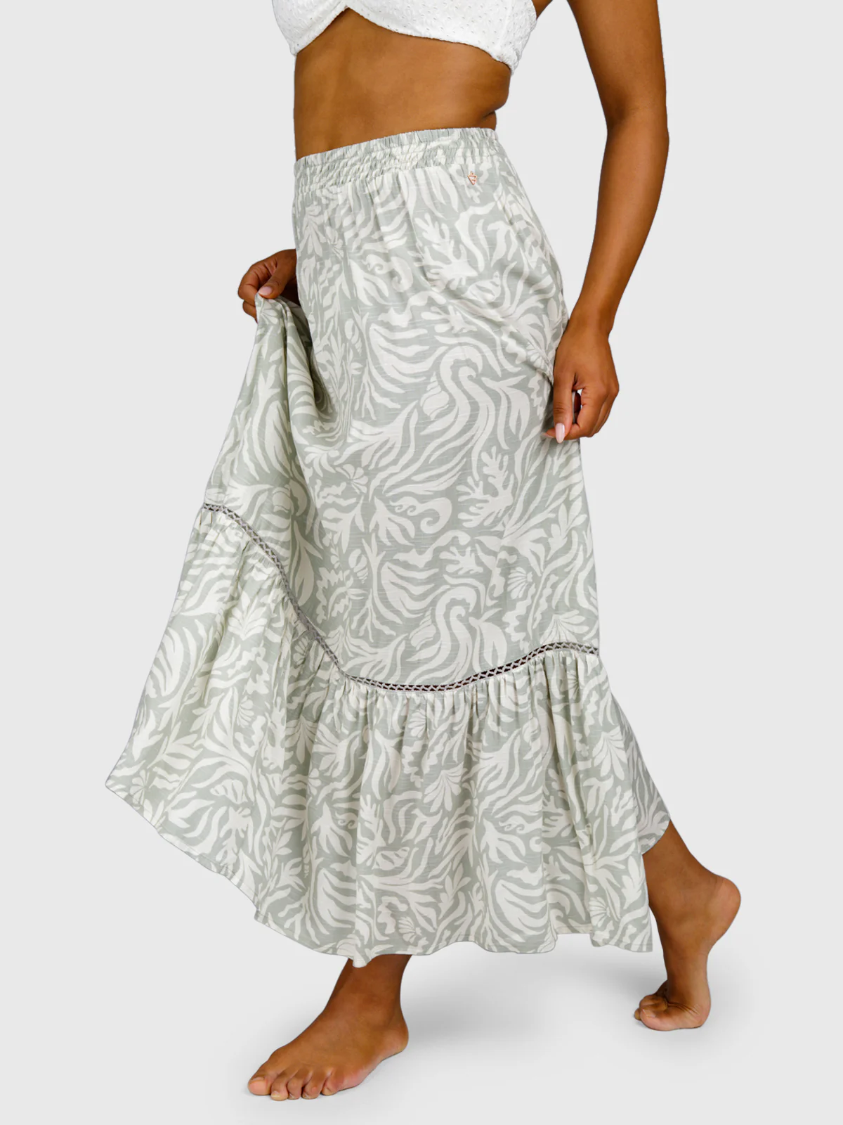 Romaine-Print Women Skirt | Aqua Grey - Image 4