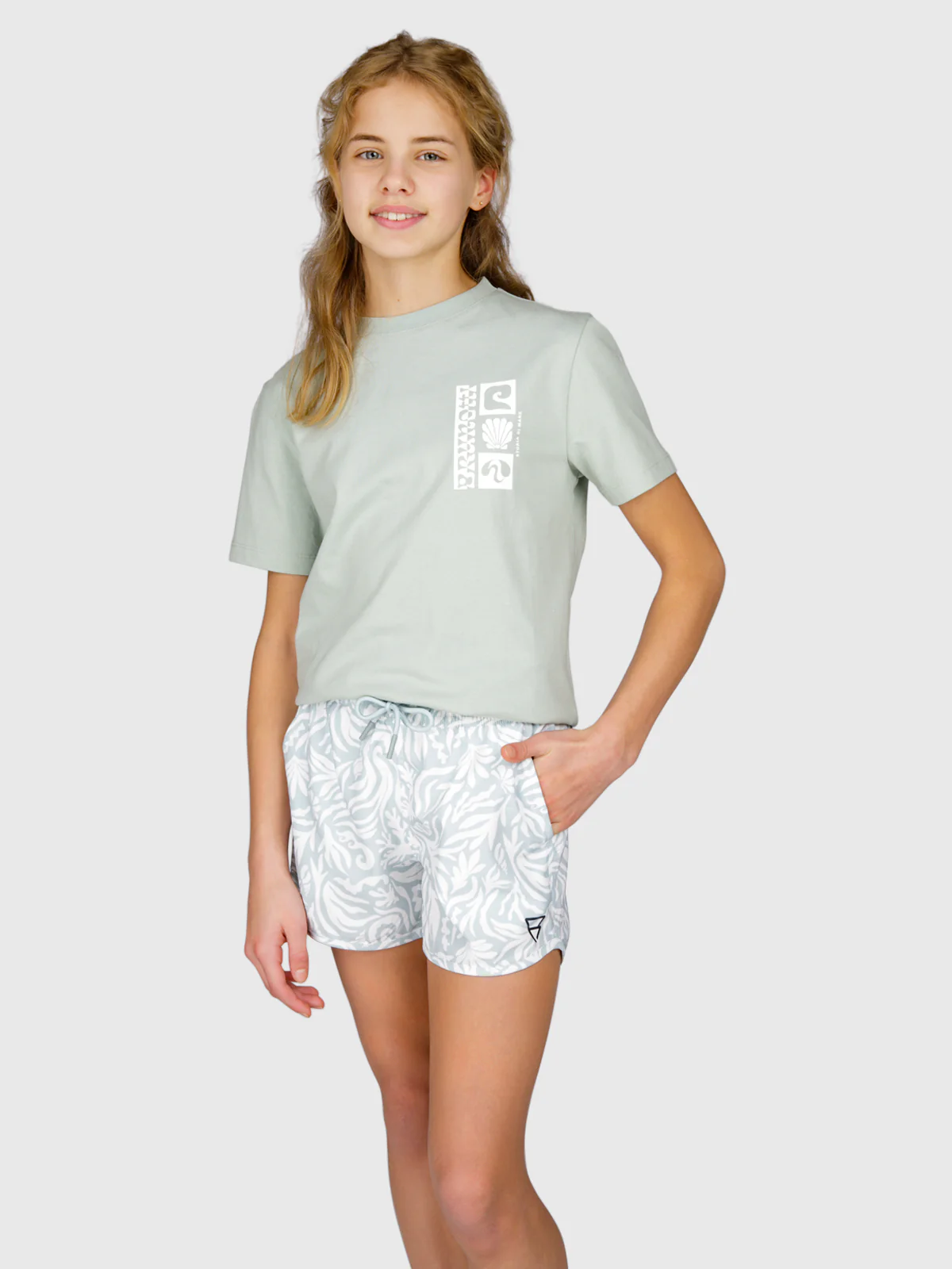 Tulya-Print Girls Swim Shorts | Aqua Grey - Image 5